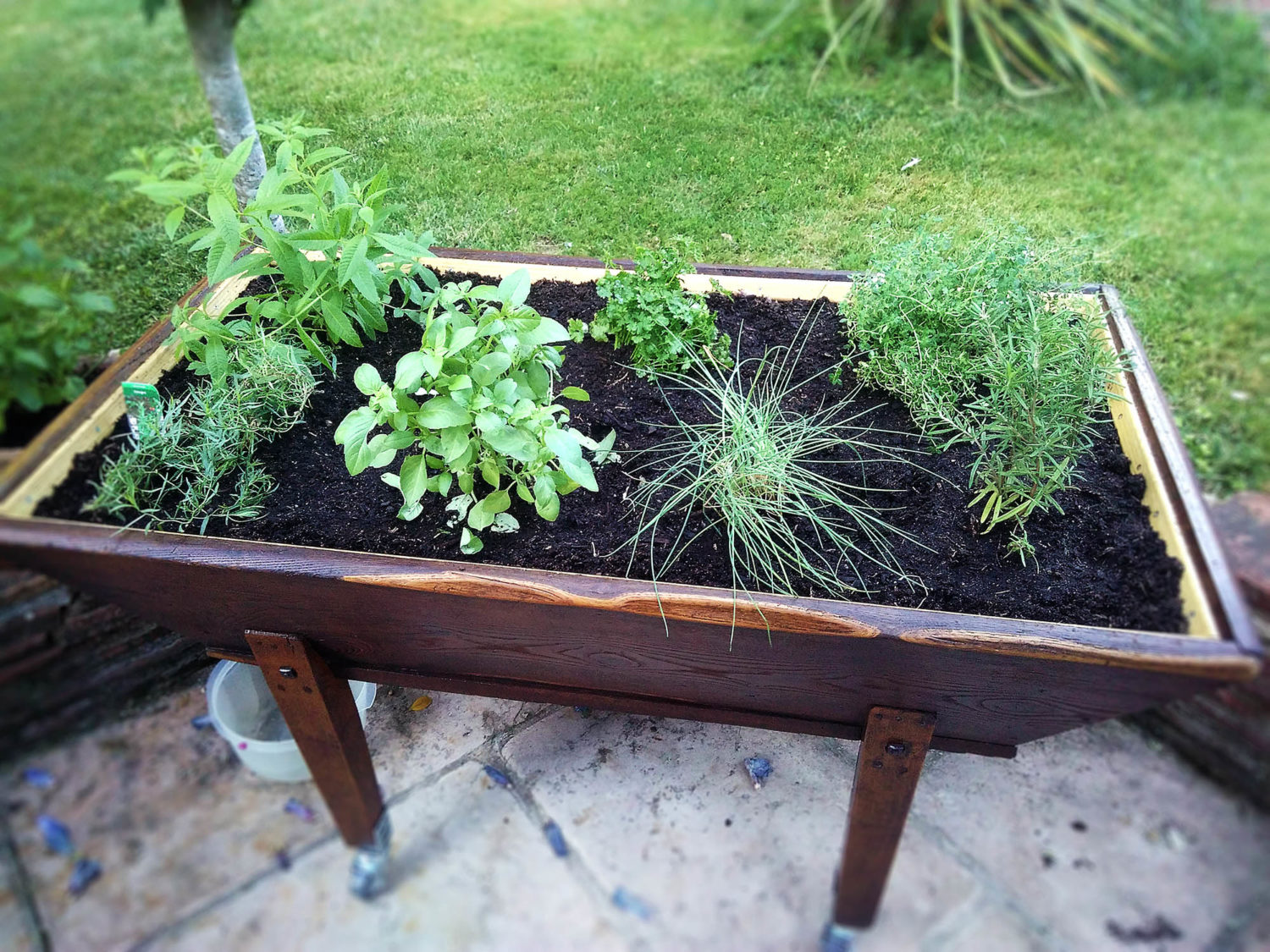 Un vieux pétrin transformé en bac à fleur